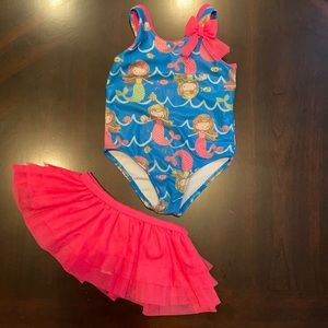 Mermaid swim suit with pink skirt cover up. Size 18 months.